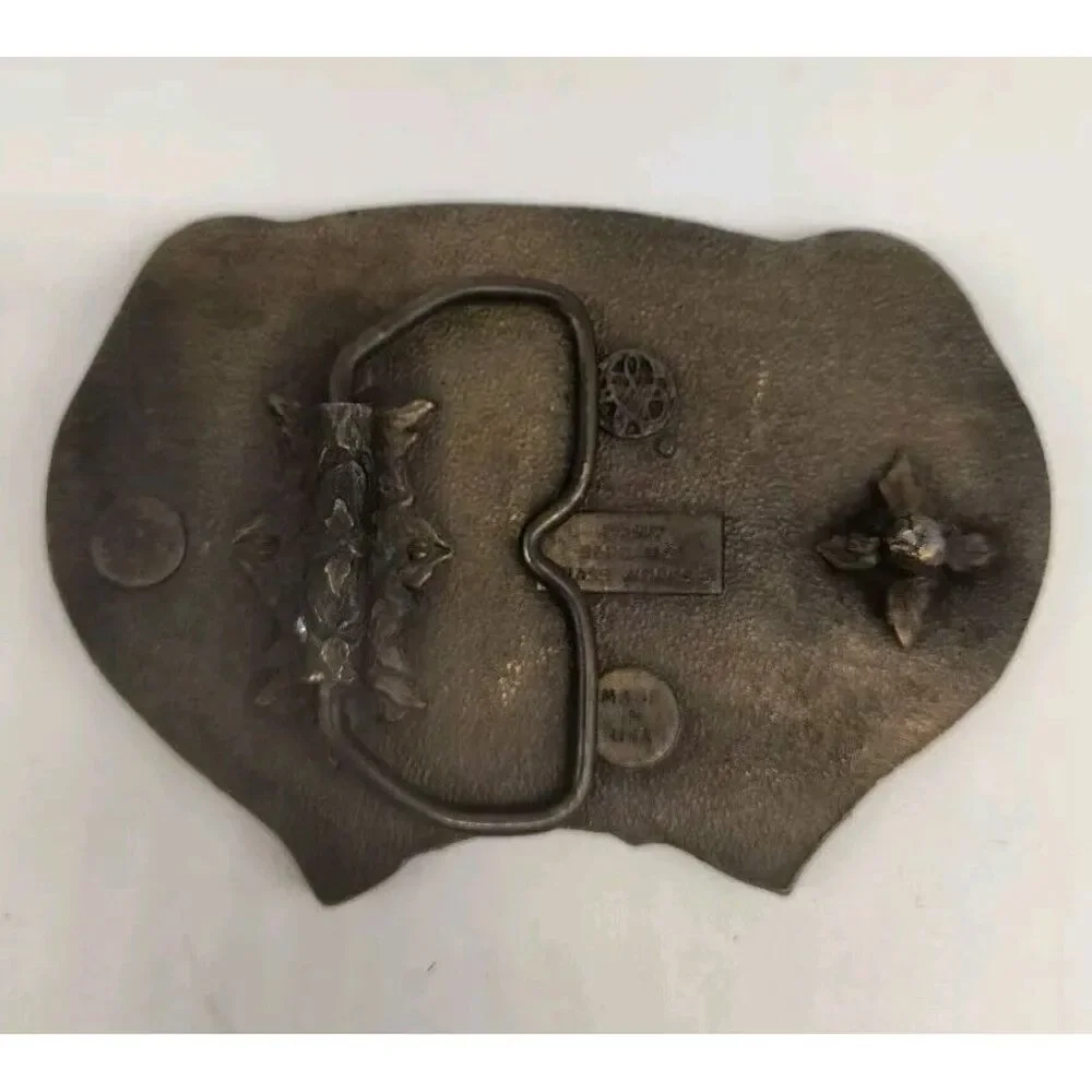 Vintage 1977 Bergamont Brass Works Belt Buckle Jumping Deer White Tail Antlers